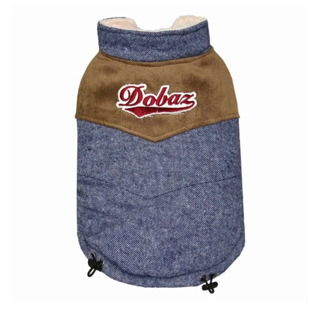 DOBAZ Denim Print Plush Lined Dog Jacket Blue XL
